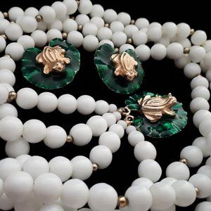 Frog Gay Boyer Demi Parure Milk Glass beads